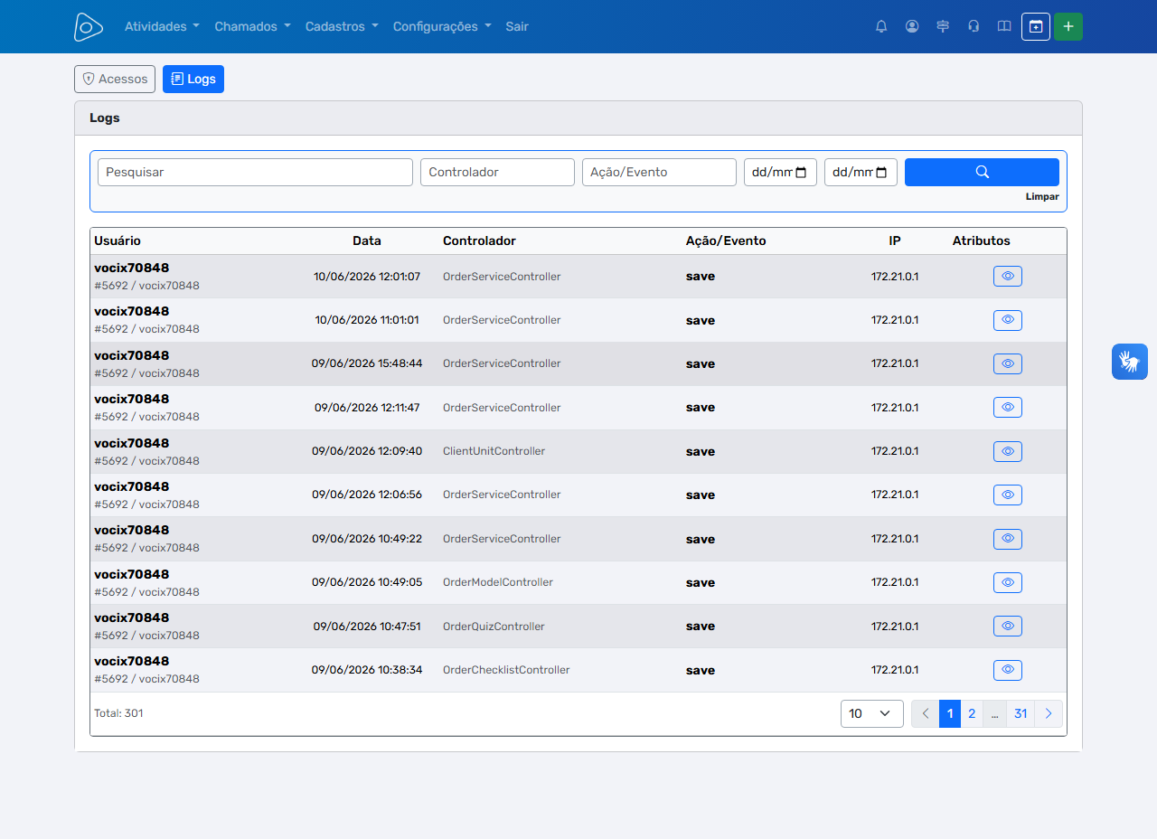 Log de Auditoria — Listagem