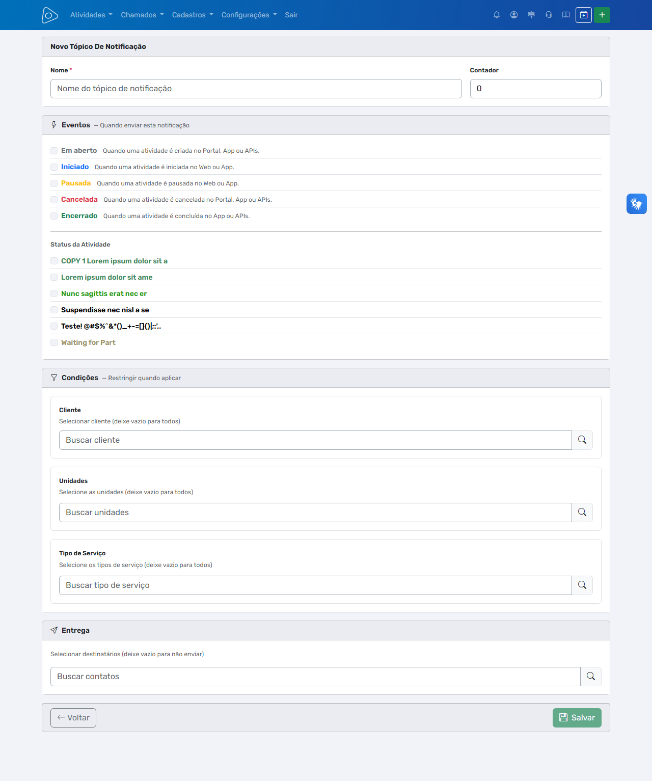 Formulário — Nova Regra de Notificação