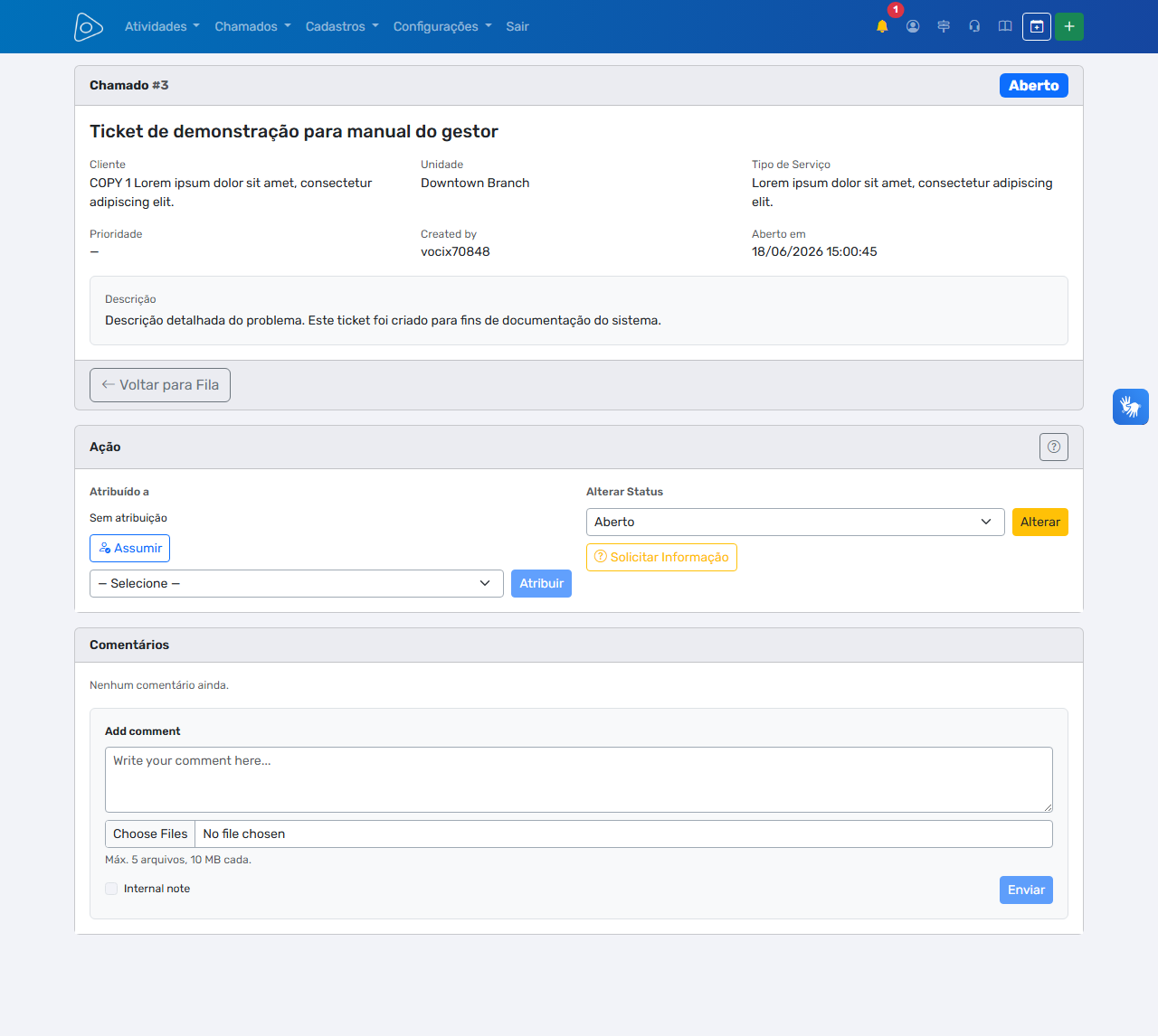 Ticket Manager — Detalhe