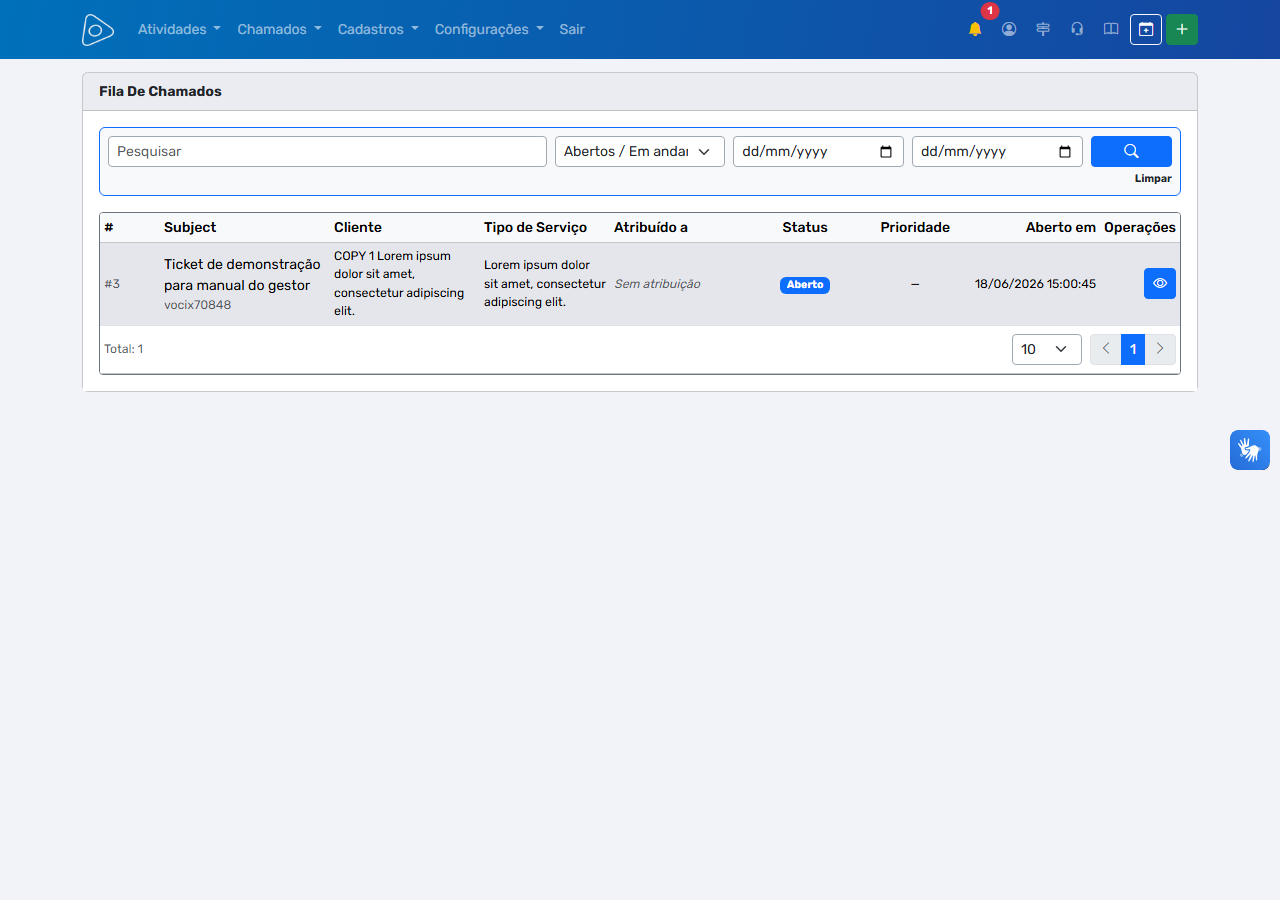 Ticket Manager — Listagem