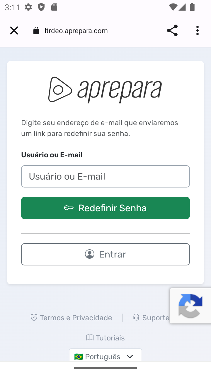 Tela de Recuperação de Senha