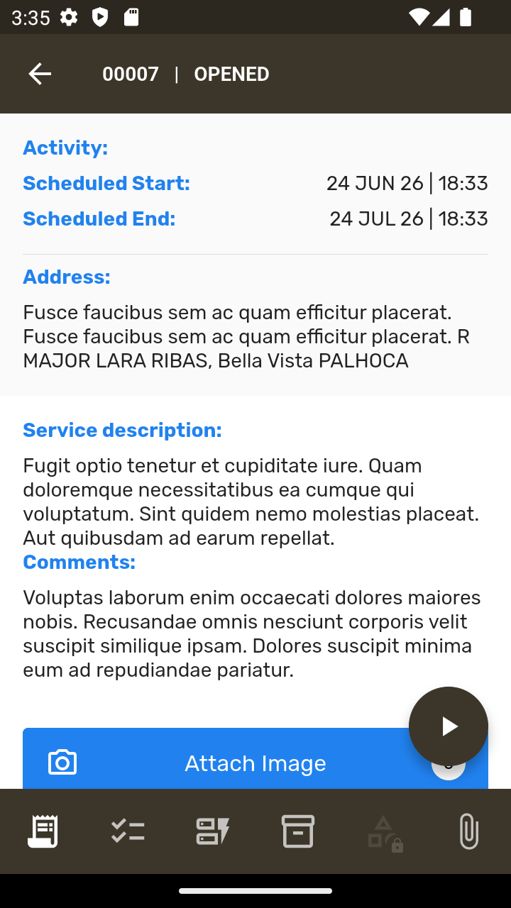 Aba de Informações da Atividade
