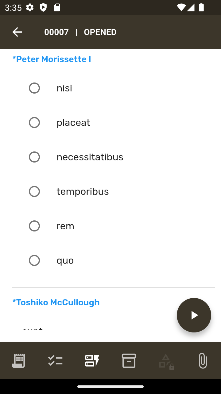 Aba de Questionário