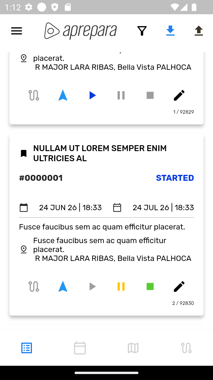 Rota iniciada com navegação ativa